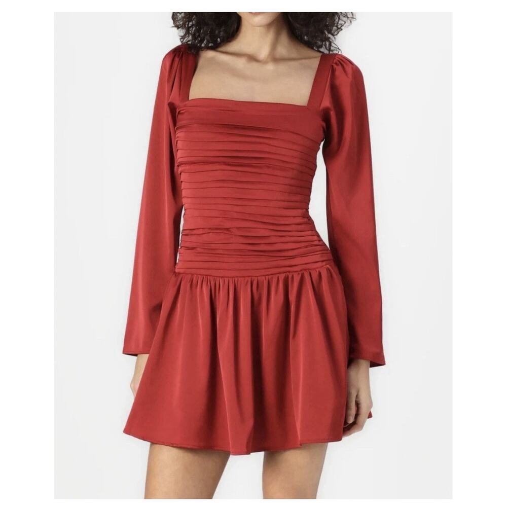 Abercrombie & Fitch Emerson Drop Waist Satin mini dress red cocktail sz L